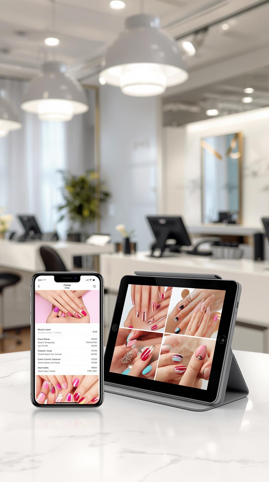 Elegant beauty salon flatlay with rose gold scissors and pink peonies